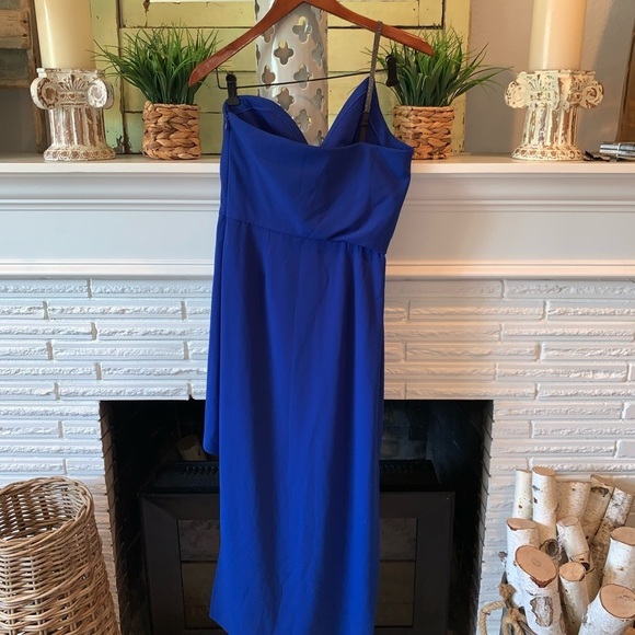 HALSTON Heritage Cobalt Blue One Shoulder Dress Size 4 Asymmetric Hi Lo Hem Sexy - Picture 8 of 8